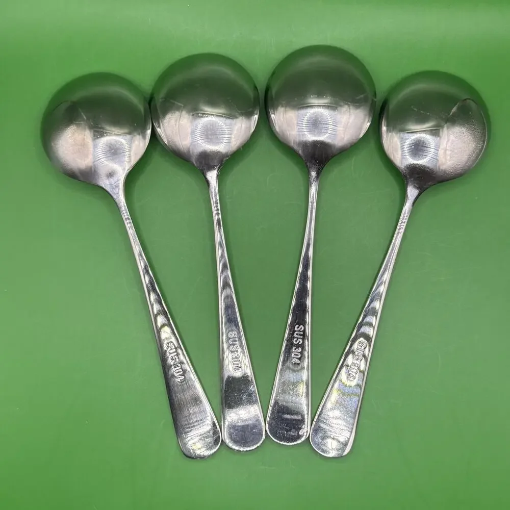 4 Qty Round Soup Spoons SUS304 Stainless Steel Small Soup Spoons 6 5/8 in Modern